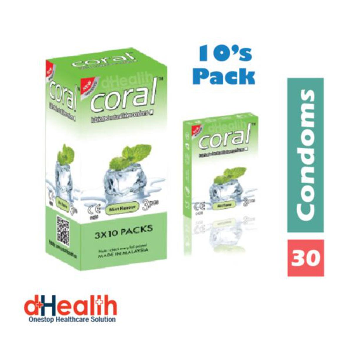 Picture of Coral Mint Flavor Condom Full Box / 10's Pack (30 Pcs)