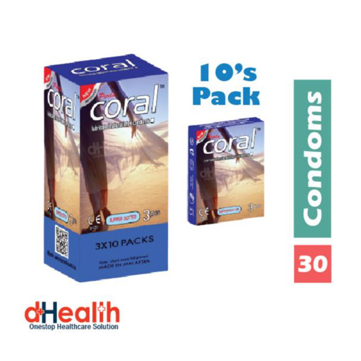 Picture of Coral Supper Dotted Condom Full Box / 10's Pack (30 Pcs)