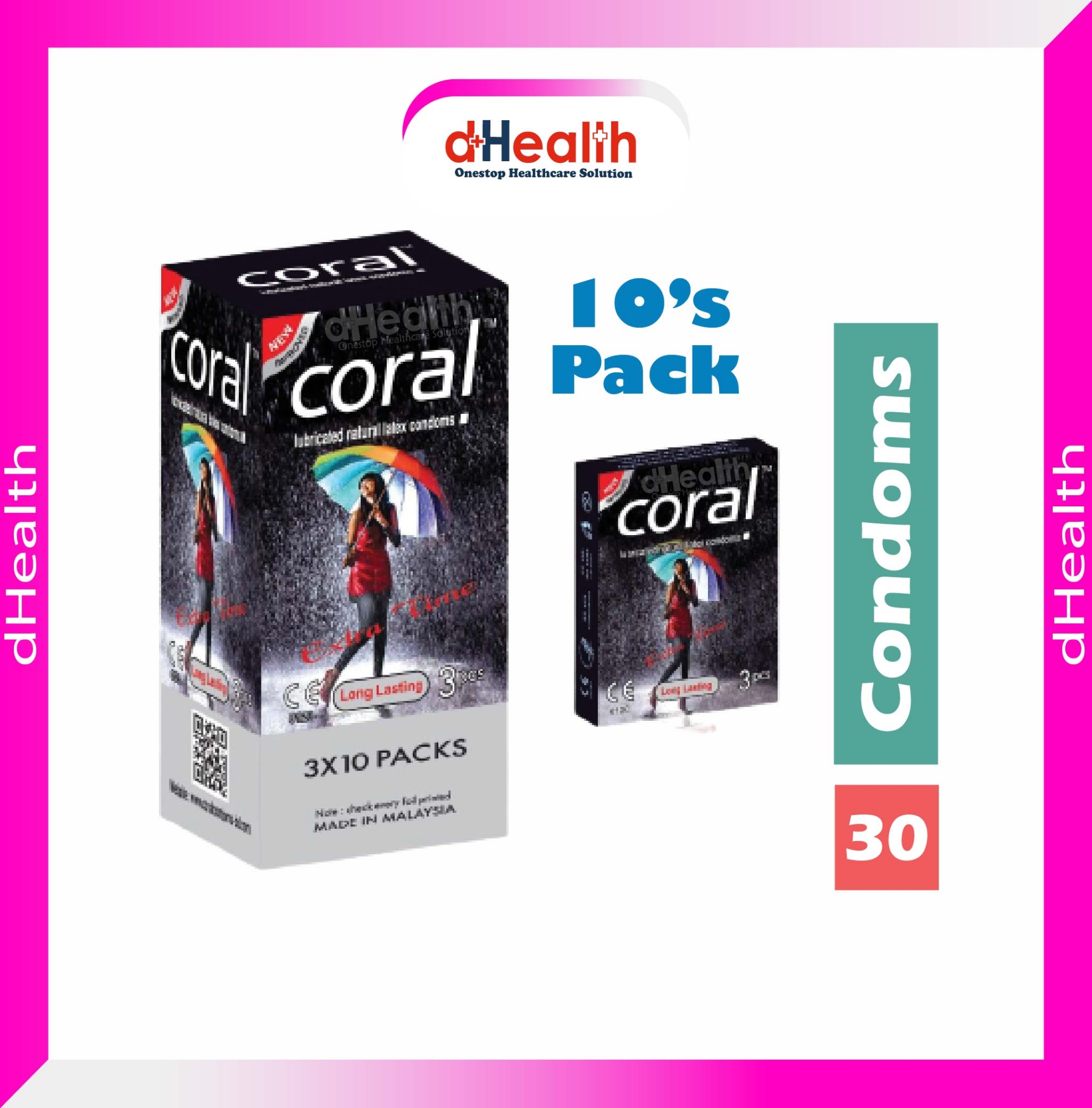 Picture of Coral Extra time/Long Lasting Condom Full Box / 10's Pack (30 Pcs)