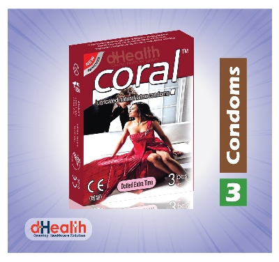 Picture of Coral Dotted Extra Time Condom 6's Pack (18 Pcs)1 Ry Jelly 10g (Personal Lubricant) Free