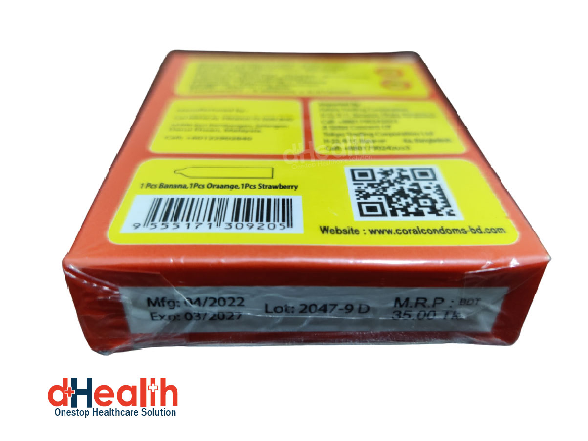 Picture of Coral 3 Fruits Flavor Condom Fruits 6's Pack (18 Pcs)1 Ry Jelly 10g (Personal Lubricant) Free