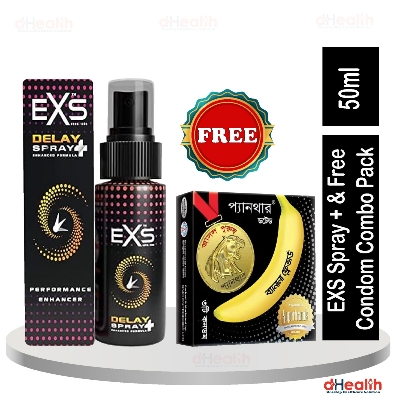 Picture of EXS Delay Performance Enhance Spray Plus 50ml + Panther Dotted Banana Condom 1 Pc Free