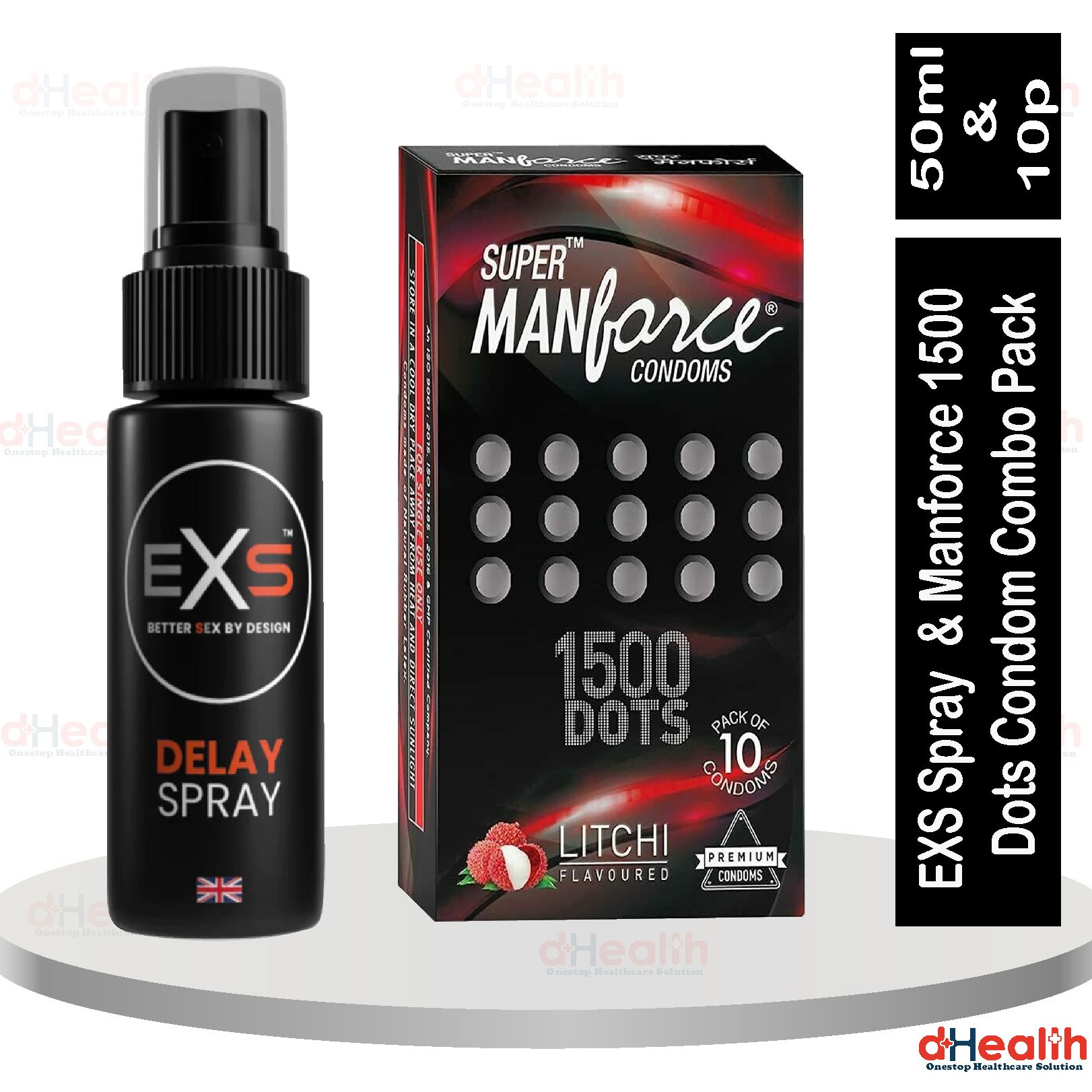 Picture of Condom & Long Lasting Delay Spray Combo - EXS Delay Spray 50ml & Manforce Chocolate Flavor Condom 10pcs