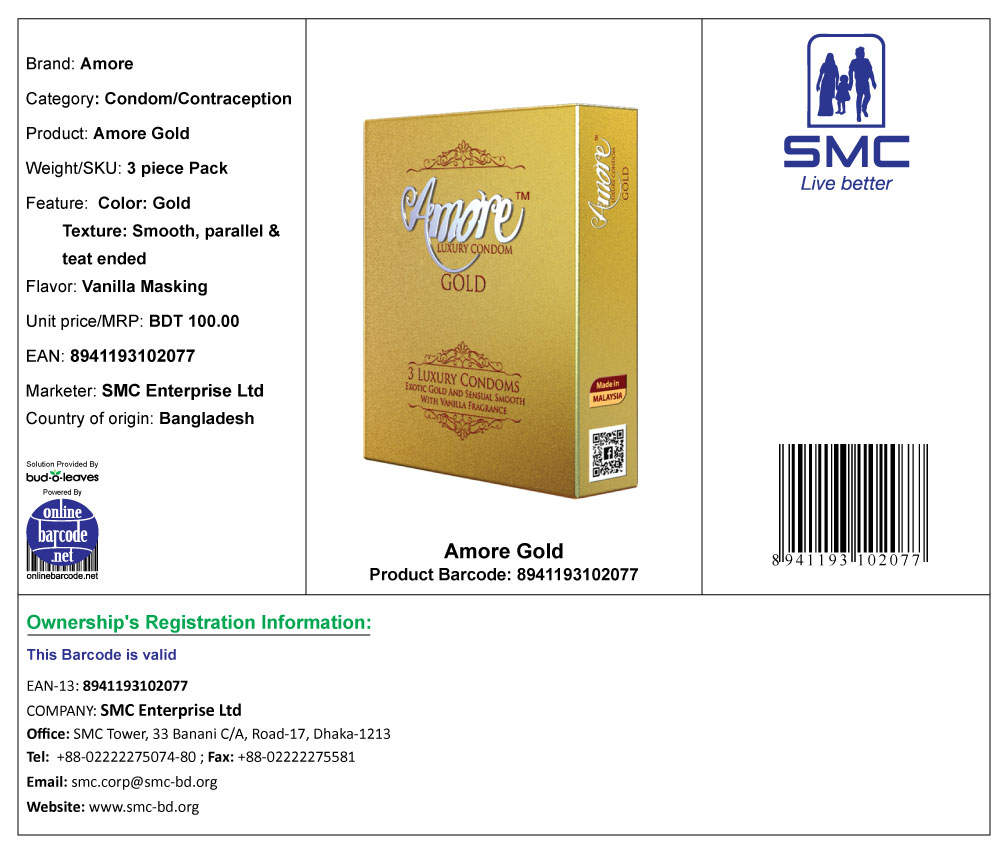 Picture of Amore Gold Luxury Condoms, Single Pack (3x1=3pcs)