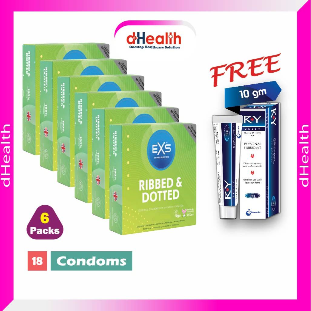 Picture of EXS Comfy Fit Ribbed & Dotted Condom Buy 6 get 1 Ry Jelly 10g (Personal Lubricant) Free