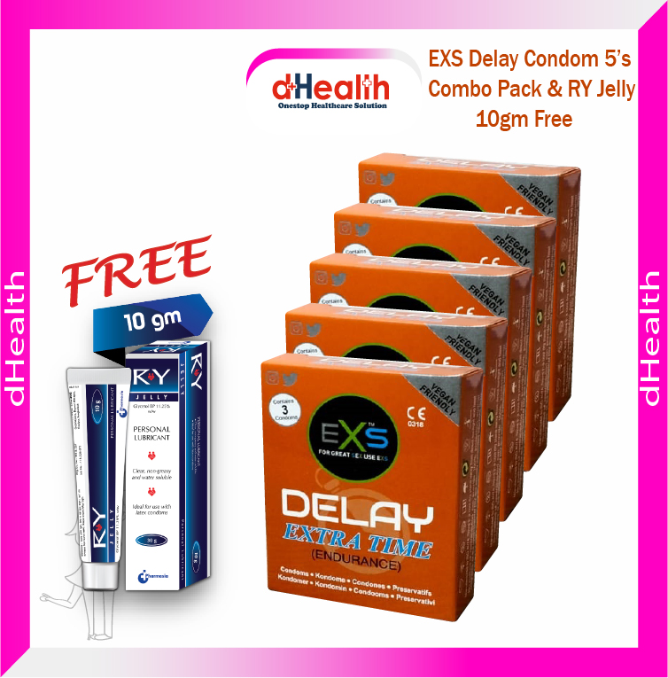 Picture of EXS Delay Condom / Delay Endurance (long lasting condom, extra time condom) 5's Combo (3x5=15pcs) & Get Free 1pc RY Jelly 10g