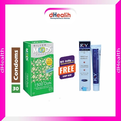 Picture of Moods 1500 dotted Condom Full Box ( 10 pack of 3's / 30pcs) & Free 1 pc RY Jelly 30g