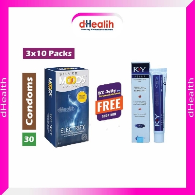 Picture of Moods Electrify Condom Full Box ( 10 pack of 3's / 30pcs) & Free 1 pc RY Jelly 30g