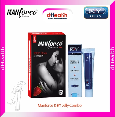 Picture of Manforce Strawberry Condom 1500 Dots 10Pcs Pack (India) & RY Jelly 10gm Combo Pack
