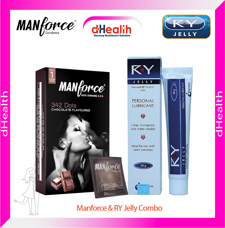 Picture of Manforce Chocolate Flavor Dotted Condom 10Pcs Pack (India) & RY Jelly 30gm Combo Pack