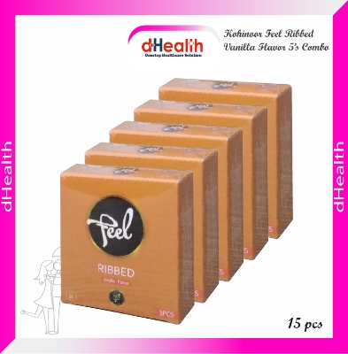 Picture of Kohinoor Feel Ribbed Vanilla Flavor Condoms 5,s Combo Pack (3x5)=15 Pcs