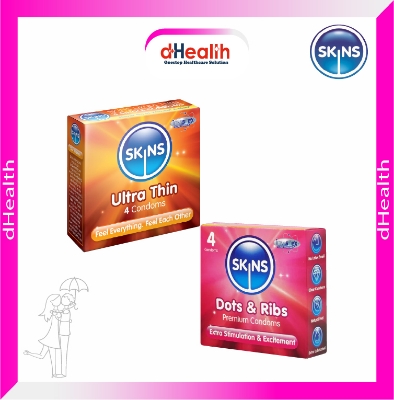 Picture of SKINS Ultra Thin Premium & SKINS Dots & Ribs Premium Condoms 2,s Combo Pack (4x2)=8 Pcs (UK)