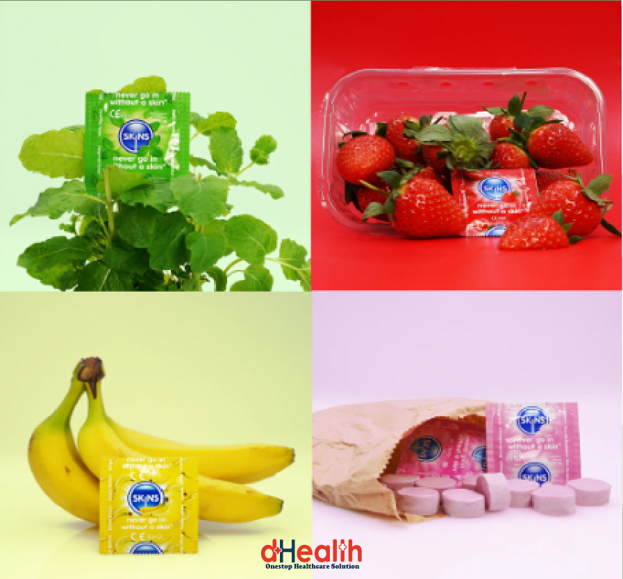 Picture of SKINS Flavored Premium & SKINS Bubblegum Premium Condoms 2,s Combo Pack (4x2)=8 Pcs (UK)