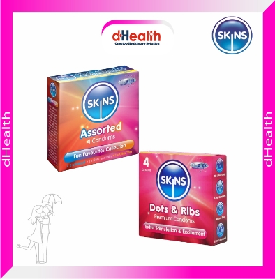 Picture of SKINS Assorted Premium & SKINS Dots & Ribs Premium Condoms 2,s Combo Pack (4x2)=8 Pcs (UK)