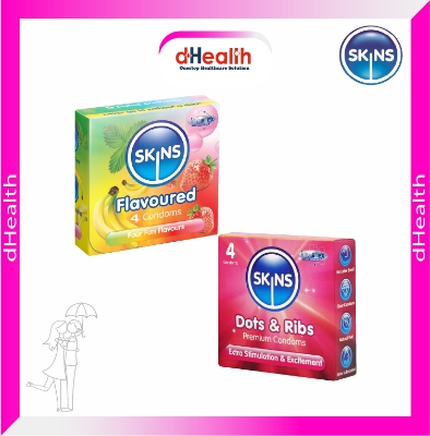 Picture of SKINS Flavored Premium & SKINS Dots & Ribs Premium Condoms 2,s Combo Pack (4x2)=8 Pcs (UK)