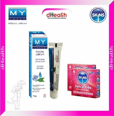 Picture of My Jelly 15gm 1 Pc & 2,s SKINS Dots & Ribs Premium Condoms Combo Pack