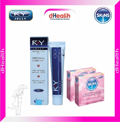 Picture of Ry Jelly 30gm 1Pc  & 2,s SKINS Bubblegum Premium Condoms Combo Pack