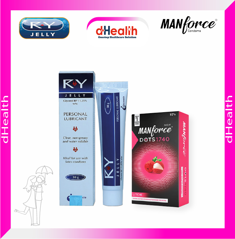 Picture of Manforce Dots 1740 Dotted 10's Pcs Condoms 1 Pack & RY Jelly 30gm  1 Pc Combo Pack