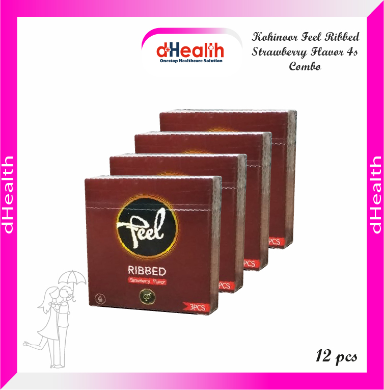 Picture of Kohinoor Feel Ribbed Strawberry Flavor Condom 4,s Combo Pack (3x4)=12 Pcs