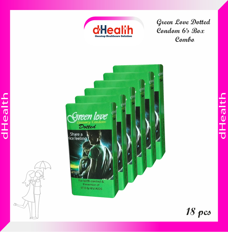 Picture of Green Love Dotted Condom 6,s Combo Pack (3x6)=18 Pcs