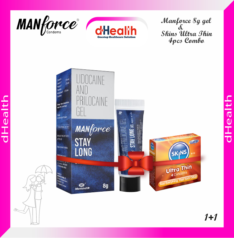Picture of Manforce Stay Long Gel 8gm (Made In India) & SKINS Ultra Thin Premium Condom (Made In UK) Single Pack Combo