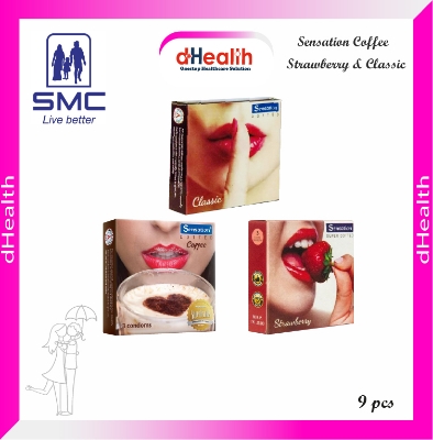 Picture of Sensation Coffee, Classic, Strawberry Condoms 3's (3x3)= 9pcs Combo Pack