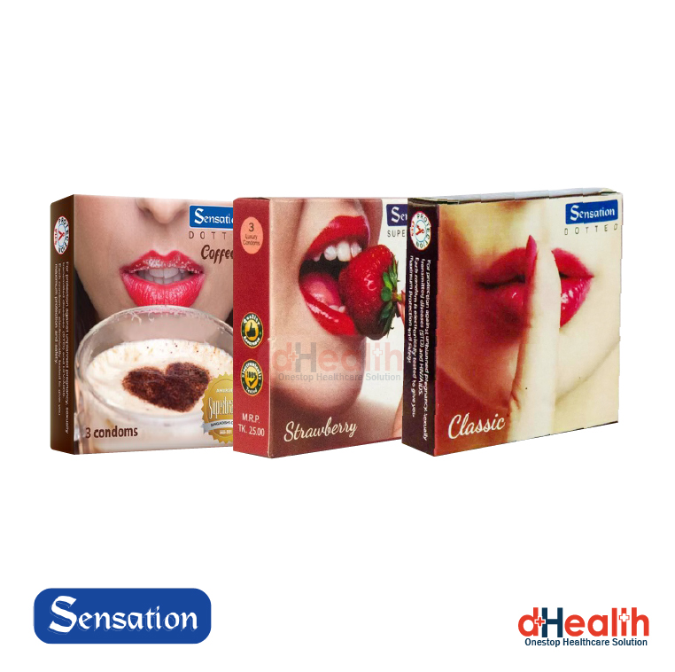 Picture of Sensation Coffee, Classic, Strawberry Condoms 3's (3x3)= 9pcs Combo Pack