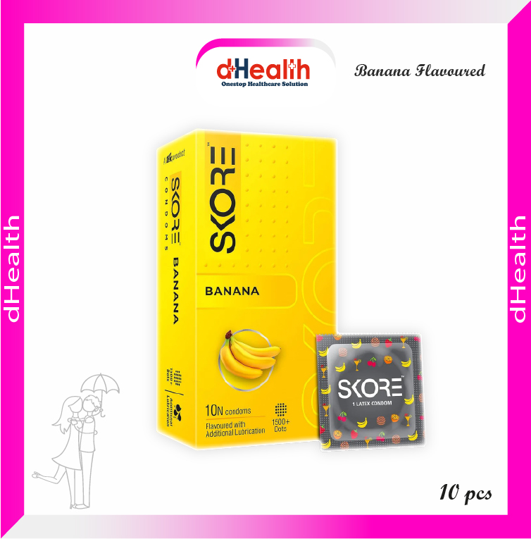 Picture of Skore Banana Flavoured & 1500 Dots Plus with Additional Lubrication Condoms Single Pack 1x10= 10pcs