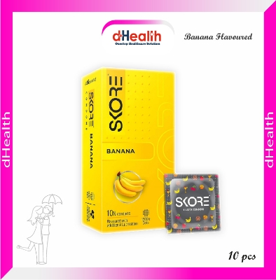 Picture of Skore Banana Flavoured & 1500 Dots Plus with Additional Lubrication Condoms Single Pack 1x10= 10pcs