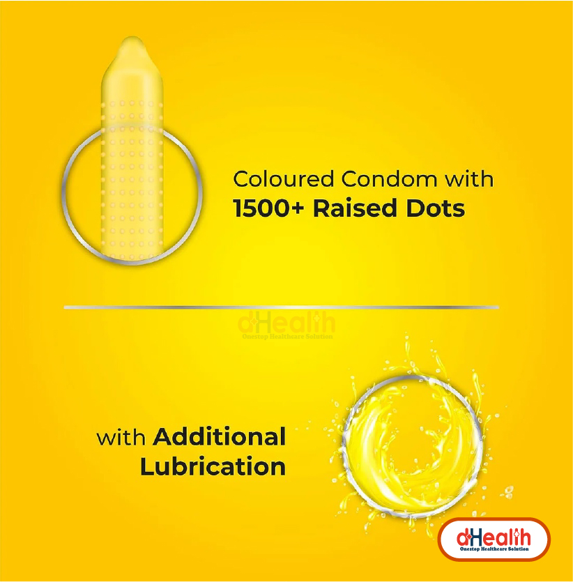 Picture of Skore Banana Flavoured & 1500 Dots Plus with Additional Lubrication Condoms Single Pack 1x10= 10pcs