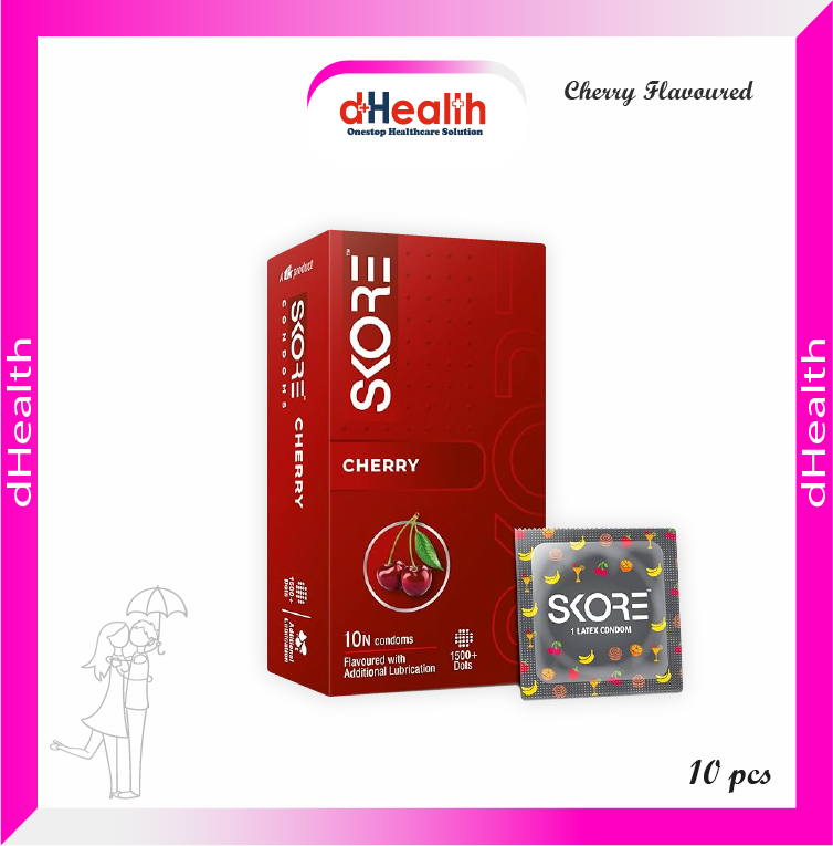 Picture of Skore Cherry Flavoured & 1500 Dots Plus with Additional Lubrication Condoms Single Pack 1x10= 10pcs