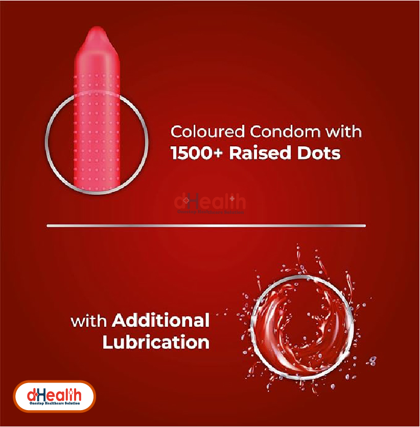 Picture of Skore Cherry Flavoured & 1500 Dots Plus with Additional Lubrication Condoms Single Pack 1x10= 10pcs