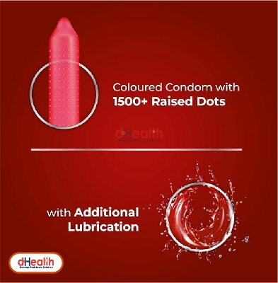 Picture of Skore Cherry Flavoured & 1500 Dots Plus with Additional Lubrication Condoms Single Pack 1x10= 10pcs