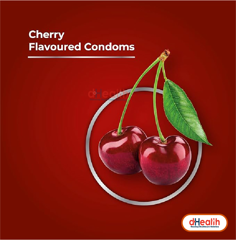 Picture of Skore Cherry Flavoured & 1500 Dots Plus with Additional Lubrication Condoms Single Pack 1x10= 10pcs