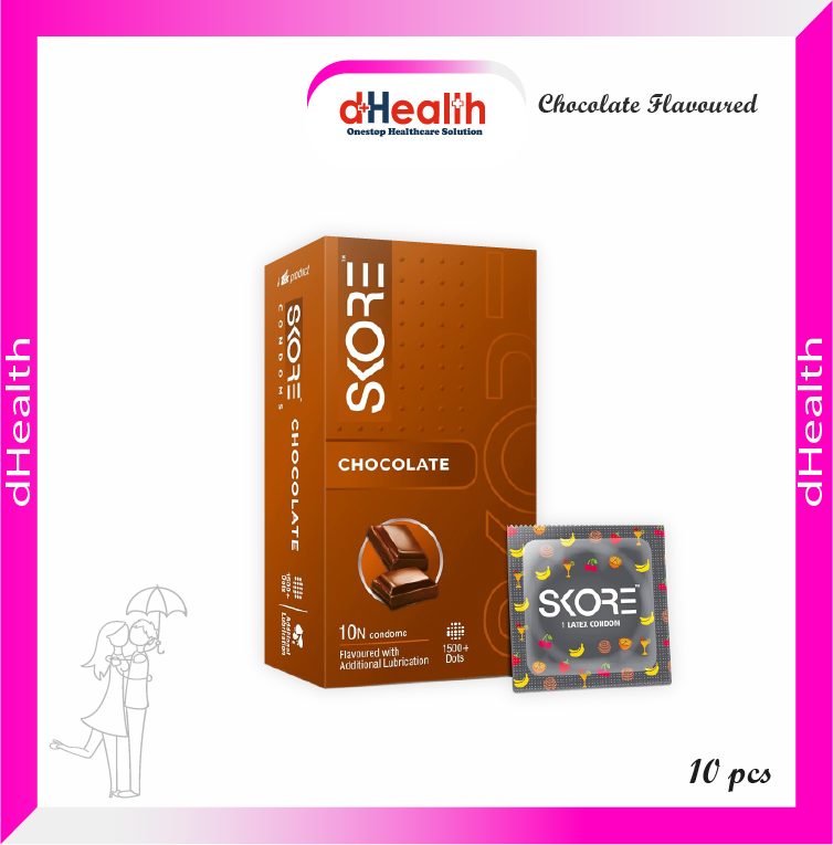 Picture of Skore Chocolate Flavoured & 1500 Dots Plus with Additional Lubrication  Condoms Single Pack 1x10= 10pcs
