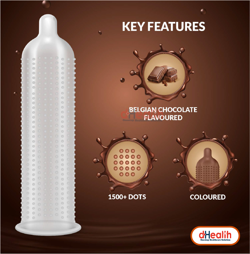 Picture of Skore Chocolate Flavoured & 1500 Dots Plus with Additional Lubrication  Condoms Single Pack 1x10= 10pcs