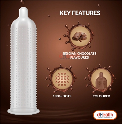 Picture of Skore Chocolate Flavoured & 1500 Dots Plus with Additional Lubrication  Condoms Single Pack 1x10= 10pcs