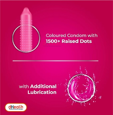 Picture of Skore Strawberry Flavoured  & 1500 Dots Plus with Additional Lubrication Condoms Single Pack 1x10= 10pcs