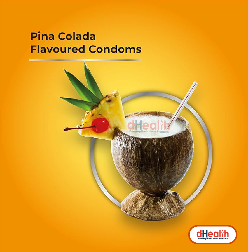 Picture of Skore Pina Colada Flavoured  & 1500 Dots Plus with Additional Lubrication Condoms Single Pack 1x10= 10pcs