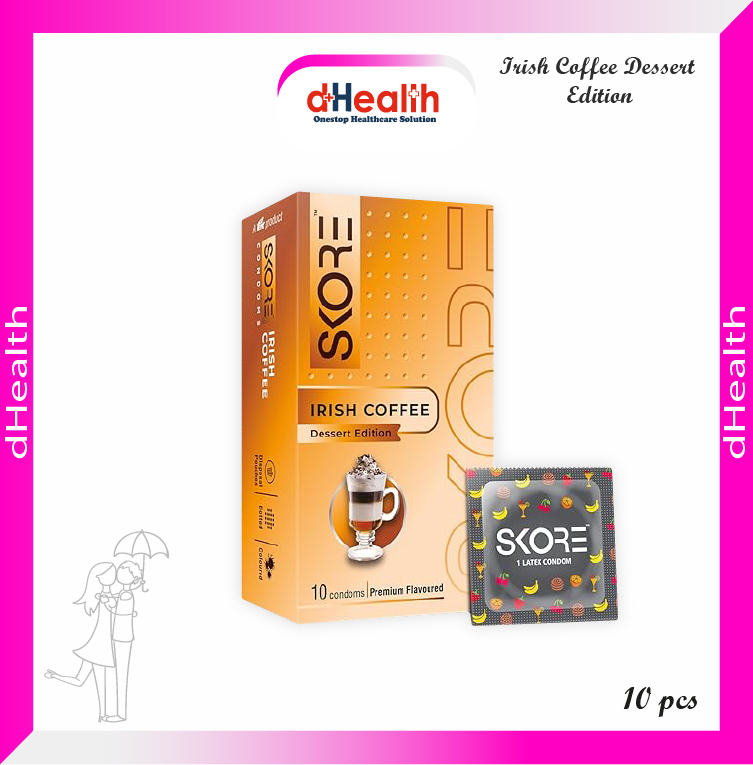 Picture of Skore Irish Coffee Dessert Edition Premium Flavoured & 1500 Dots Plus with Additional Lubrication  Condoms Single Pack 1x10= 10pcs