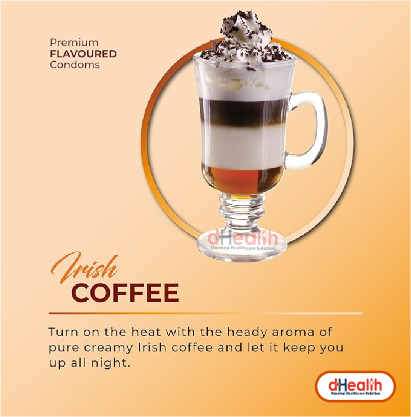 Picture of Skore Irish Coffee Dessert Edition Premium Flavoured & 1500 Dots Plus with Additional Lubrication  Condoms Single Pack 1x10= 10pcs