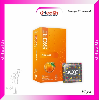 Picture of Skore Orange Flavoured  & 1500 Dots Plus with Additional Lubrication Condoms Single Pack 1x10= 10pcs