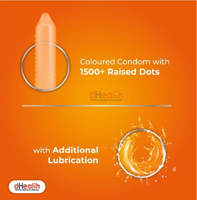 Picture of Skore Orange Flavoured  & 1500 Dots Plus with Additional Lubrication Condoms Single Pack 1x10= 10pcs