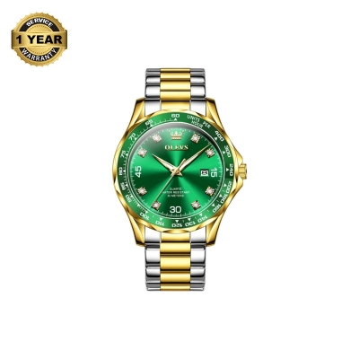 Picture of OLEVS 9988G Silver & Golden Stainless Steel Analog Wrist Watch For Men - Green Silver & Golden