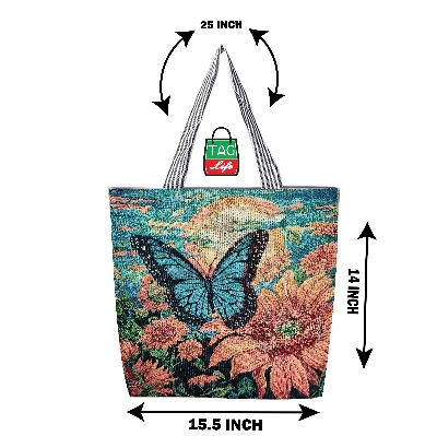 Picture of Product details of  TAG Lifestyle Retro Embroidered Print Canvas Tote Bag Shopping Bag, Girls & Ladies Jacquard Embroidered Bag, Inside pocket Top Handle Tote Bag for University/College/Girls Students And Fashionable Women