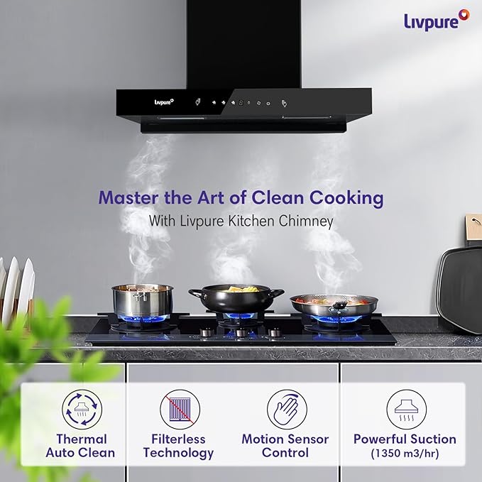 Picture of Livpure Ether-75 Kitchen Hood Filterless autoclean technology with Touch and gesture control |10 Year Warranty On Motor