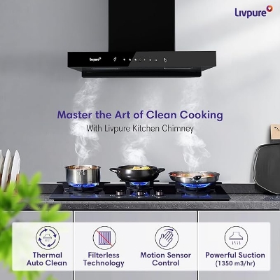 Picture of Livpure Ether-75 Kitchen Hood Filterless autoclean technology with Touch and gesture control |10 Year Warranty On Motor