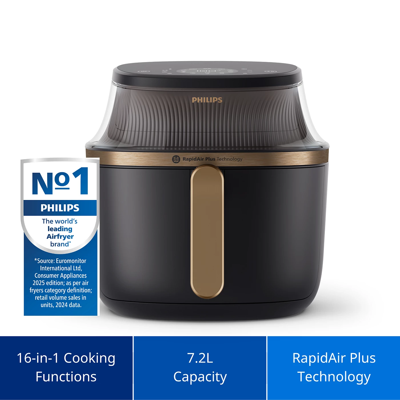 Picture of Philips Air Fryer 2000W 7.2L, 16 cooking functions in 1 with Connected Cooking Window  (NA342/09) 