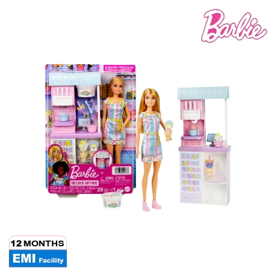Picture of Barbie HCN46 Ice Cream Shop Playset With 12 in Blonde Doll, Ages 3+