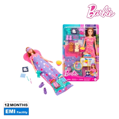 Picture of Barbie HXN01 Doll & Puppy Slumber Party Playset With 2 Toy Dog Figures & 10+ Accessories, Ages 3+